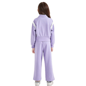 Casual Lilac & White Stripes 2Pcs Track Suit Set For Kids & Tweens - 5 - 6 Years Kids Clothing