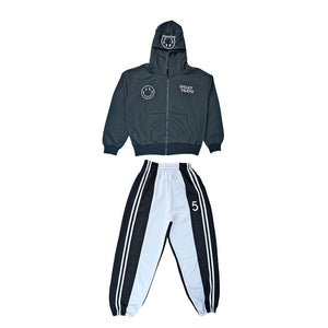 Casual Smiley Black & White Stripes 2Pcs Track Suit Set For Kids & Tweens - 5 - 6 Years Kids Clothing