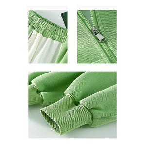 Casual Smiley Green & White Stripes 2Pcs Track Suit Set For Kids & Tweens - 5 - 6 Years Kids Clothing