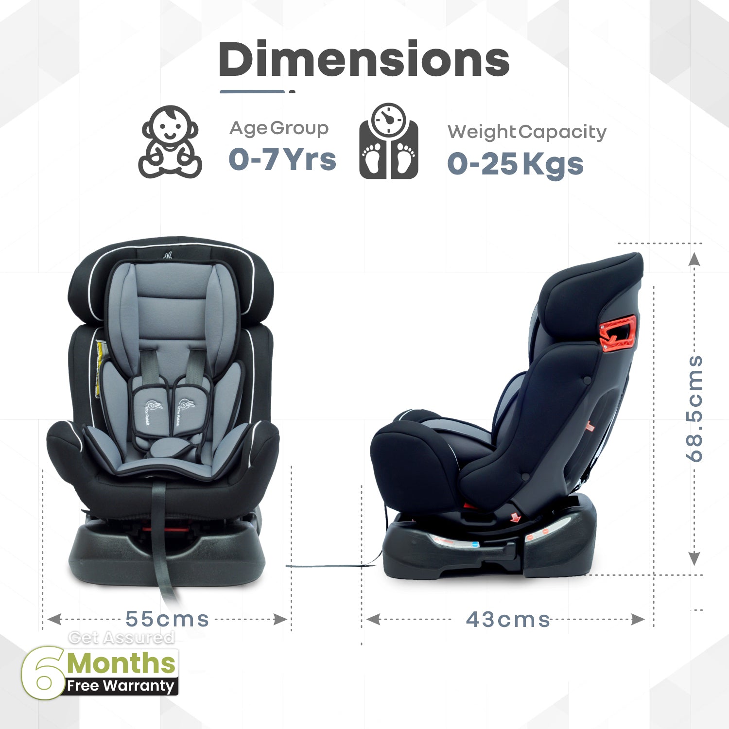R for Rabbit Convertible Baby Car Seat Jack N Jill Grand- Black Grey