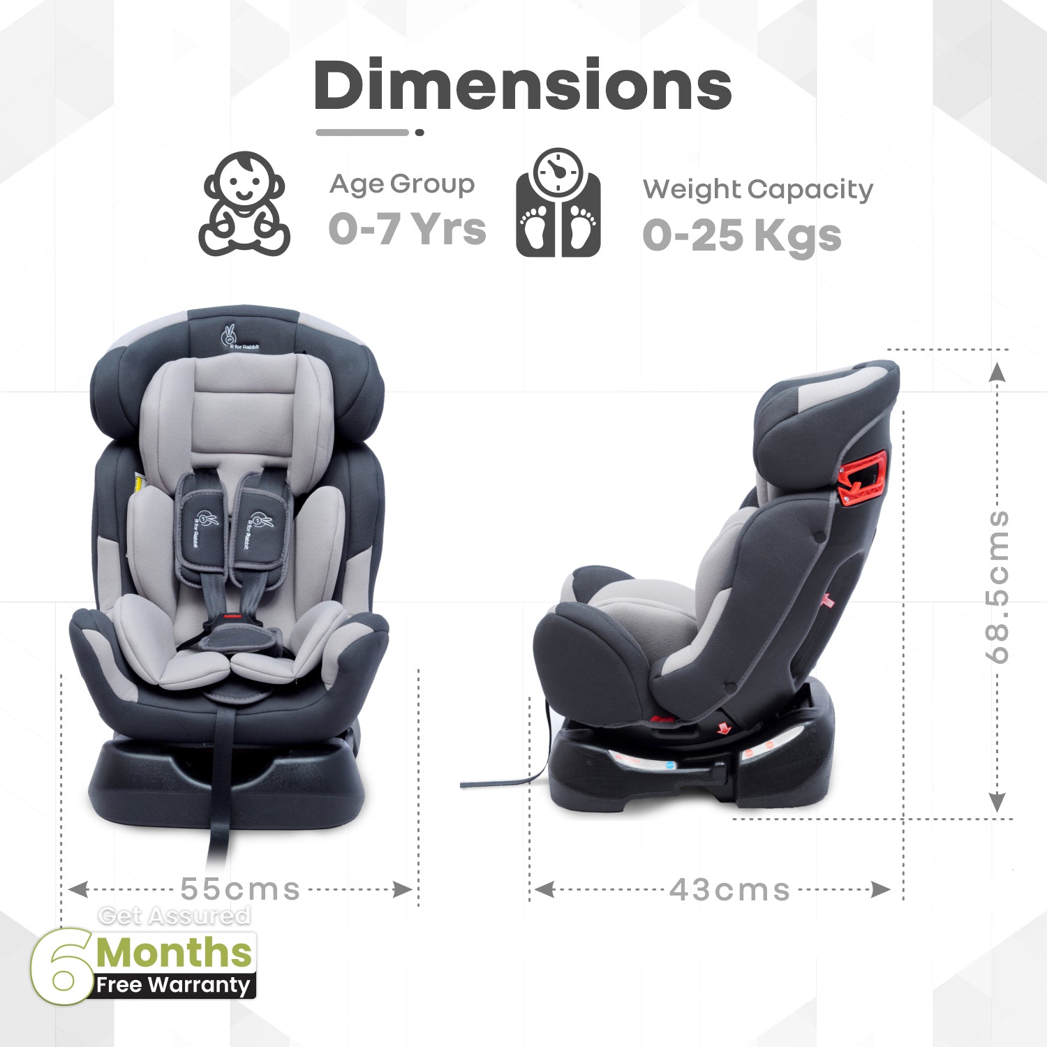 R for Rabbit Convertible Baby Car Seat Jack N Jill Gran- Grey