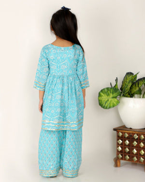 Celeste Blue Floral Embroidered Girls Anarkali Kurta Set - KP-CLSBF-6-12