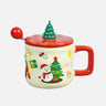 Ceramic Christmas Coffee & Hot Chocolate Mug With 3D Christmas Tree Lid & Stainless Steel Spoon - LSB - CMS - SNWMANTREE - MUG