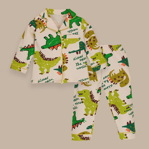 Chalk paint Dino soft Cotton Kids Nightsuit - 1 - 2 Years Nightsuits