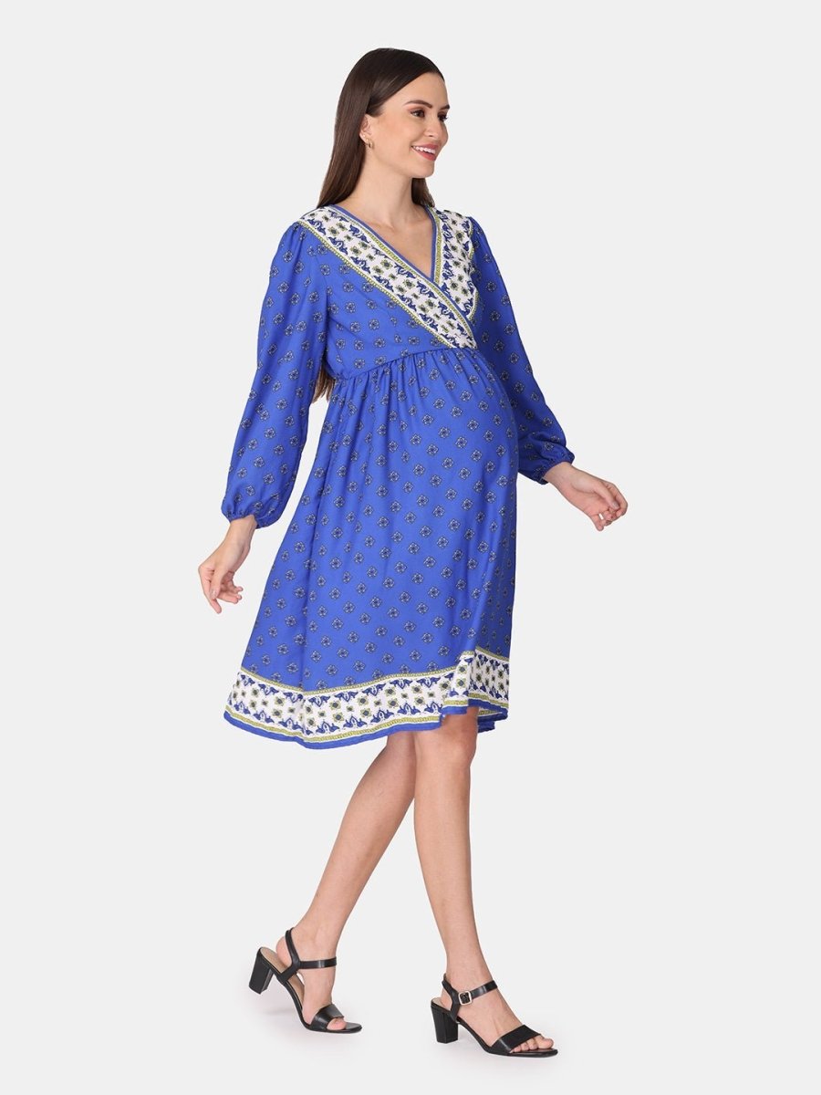 Champange Blue Maternity and Nursing Dress - DRS-CHAMB-S