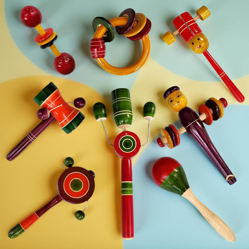 Channapatna Wooden Baby Rattles Set