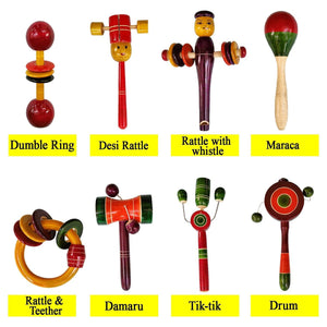 Channapatna Wooden Baby Rattles Set | The Mom Store - Baby Gift Sets