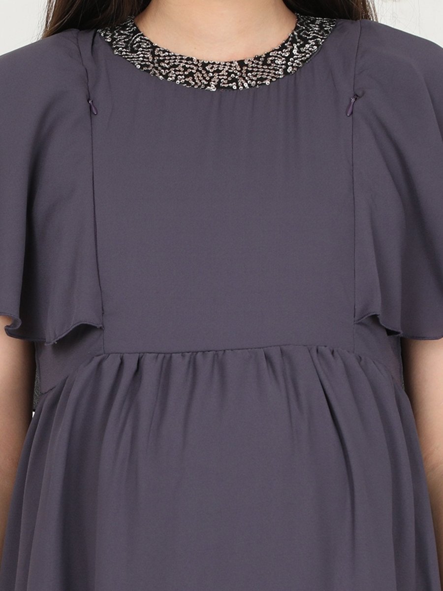 Charcoal Grey with Sequins Maternity Gown - DRS-CHGRY-S