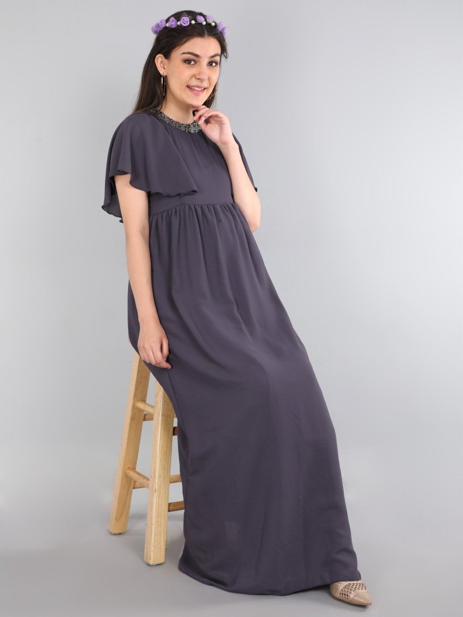 Charcoal Grey with Sequins Maternity Gown - DRS-CHGRY-S