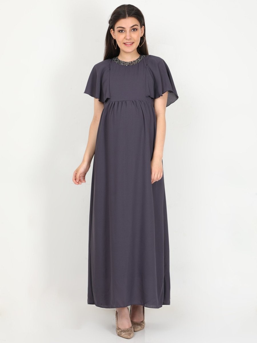 Charcoal Grey with Sequins Maternity Gown - DRS-CHGRY-S