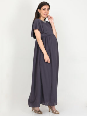 Charcoal Grey with Sequins Maternity Gown - DRS-CHGRY-S