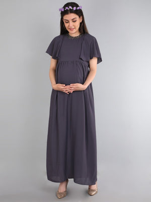 Charcoal Grey with Sequins Maternity Gown - DRS-CHGRY-S