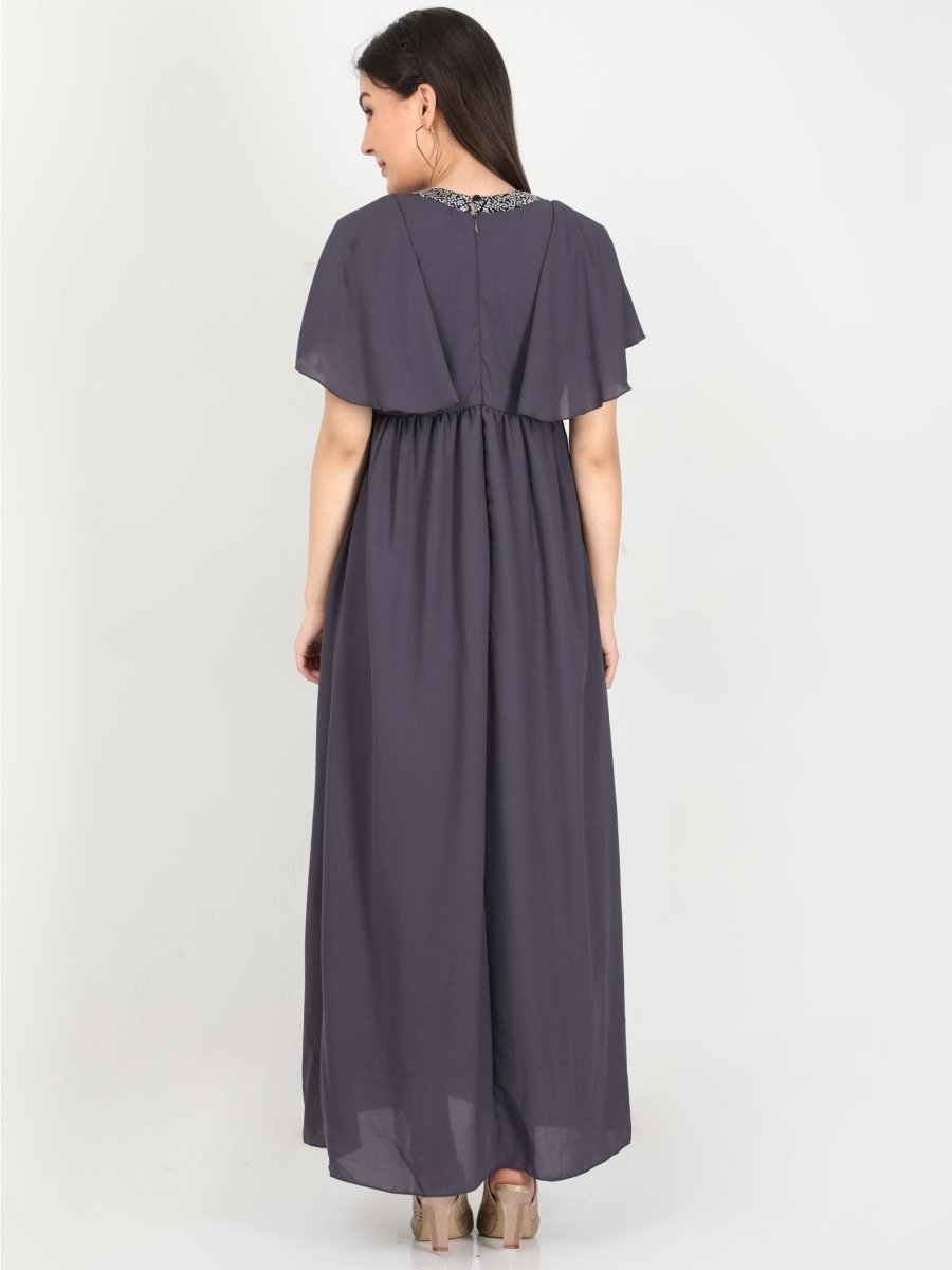 Charcoal Grey with Sequins Maternity Gown - DRS-CHGRY-S