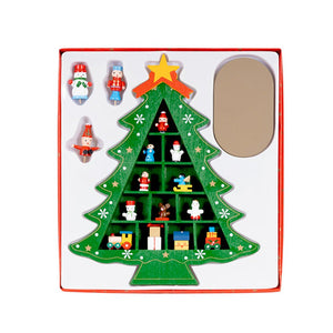 Checkered Shelf Green Wooden Christmas Tree with Mini Figurines - XMAS TABLE DECOR