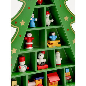 Checkered Shelf Green Wooden Christmas Tree with Mini Figurines - XMAS TABLE DECOR