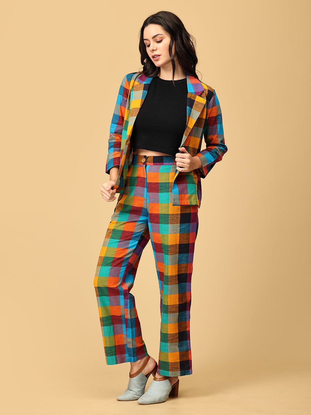 Checkmate Chic Women's Trouser and Jacket Set - WES - SK - CHKM - S