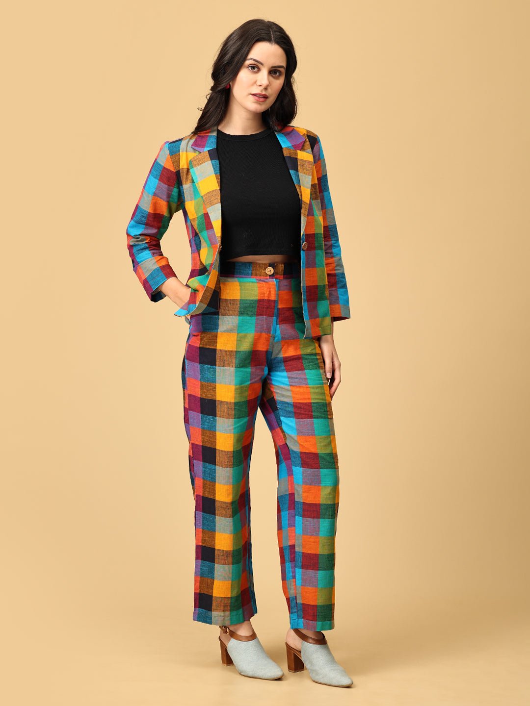 Checkmate Chic Women's Trouser and Jacket Set - WES - SK - CHKM - S