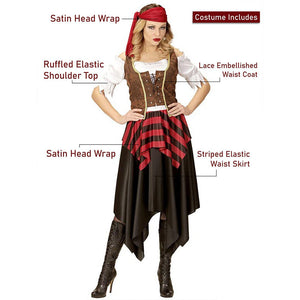 Checks Top & Skirt Pirate Adult Halloween Costume Fancy Dress Up - M Halloween