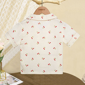 Cherry print soft Mulsin organic Cotton Kids Nightsuit - Little Surprise BoxCherry print soft Mulsin organic Cotton Kids Nightsuit