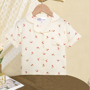 Cherry print soft Mulsin organic Cotton Kids Nightsuit - Little Surprise BoxCherry print soft Mulsin organic Cotton Kids Nightsuit