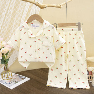 Cherry print soft Mulsin organic Cotton Kids Nightsuit - Little Surprise BoxCherry print soft Mulsin organic Cotton Kids Nightsuit