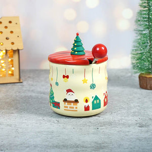 Chimney Santa themed Christmas Mug with 3d christmas tree Lid and Stainless Spoon. - Christmas