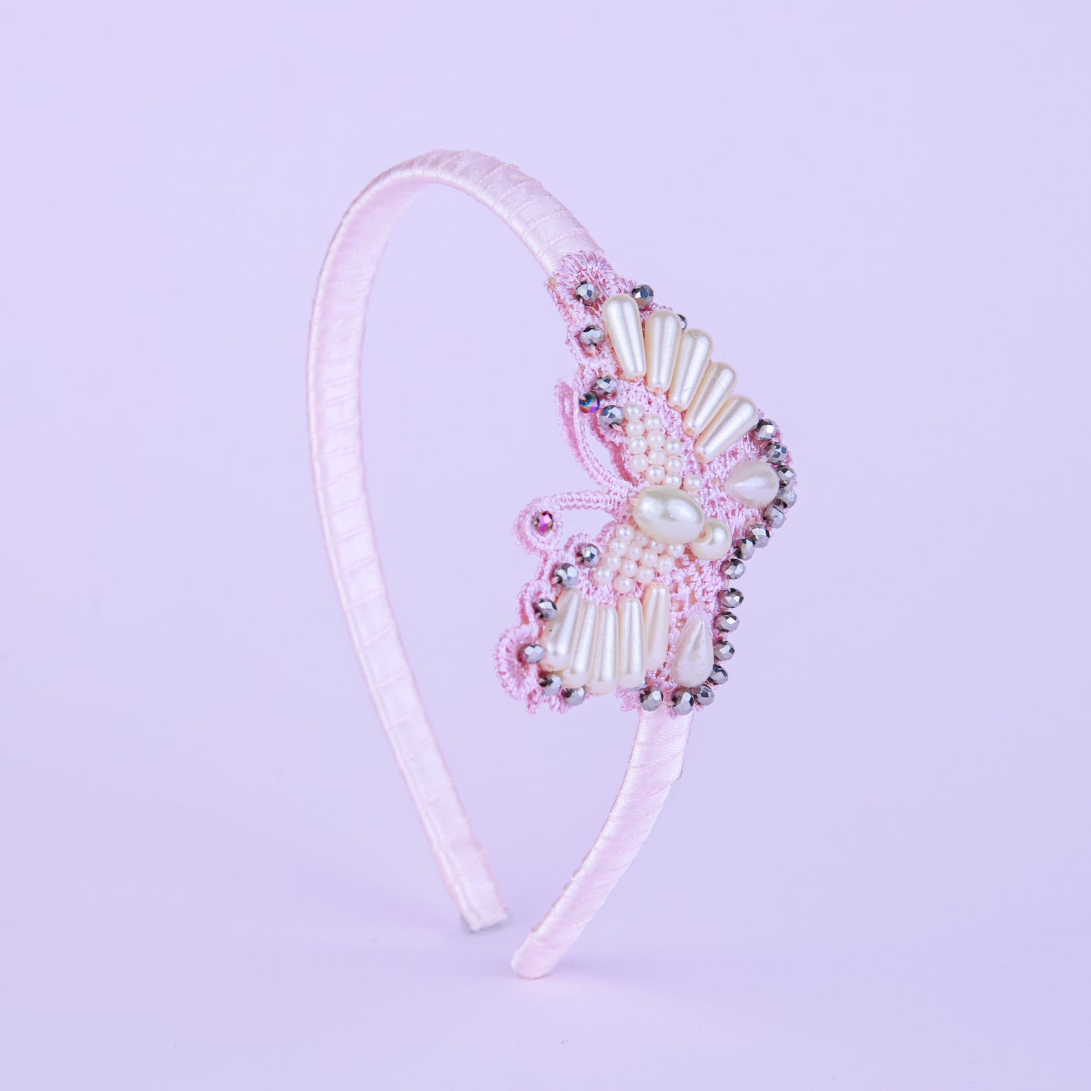 Choko Pink Butterfly-Shaped Hairband with Pearls
