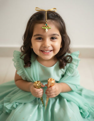 Choko 3 - Piece Kundan Maangtikka Set for Girls & Kids - Multicolour Beads & Pearl Drop - Kids Jewellery