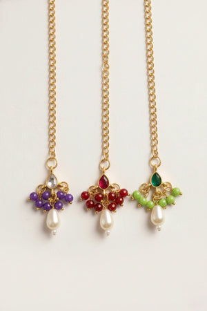 Choko 3 - Piece Kundan Maangtikka Set for Girls & Kids - Multicolour Beads & Pearl Drop - Kids Jewellery