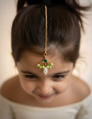 Choko 3 - Piece Kundan Maangtikka Set for Girls & Kids - Multicolour Beads & Pearl Drop - Kids Jewellery