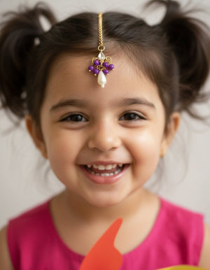 Choko 3 - Piece Kundan Maangtikka Set for Girls & Kids - Multicolour Beads & Pearl Drop - Kids Jewellery