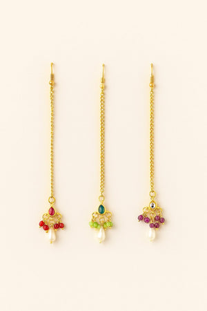 Choko 3 - Piece Kundan Maangtikka Set for Girls & Kids - Multicolour Beads & Pearl Drop - Kids Jewellery