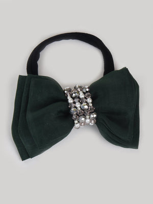 CHOKO Adjustable Bow Hair Band with Pearls and Silver Crystals - Green - CHK203NBG