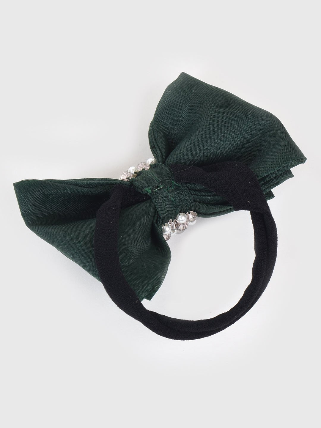 CHOKO Adjustable Bow Hair Band with Pearls and Silver Crystals - Green - CHK203NBG