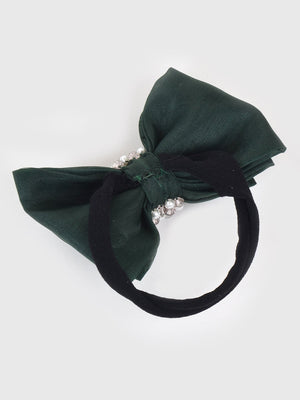 CHOKO Adjustable Bow Hair Band with Pearls and Silver Crystals - Green - CHK203NBG