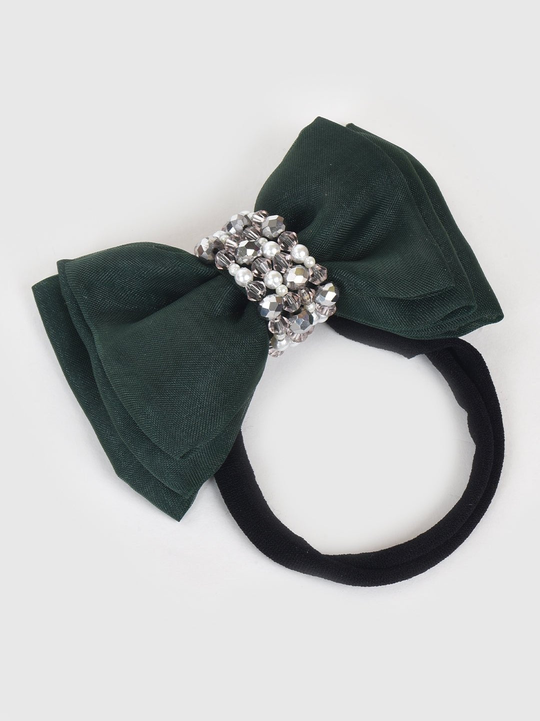 CHOKO Adjustable Bow Hair Band with Pearls and Silver Crystals - Green - CHK203NBG