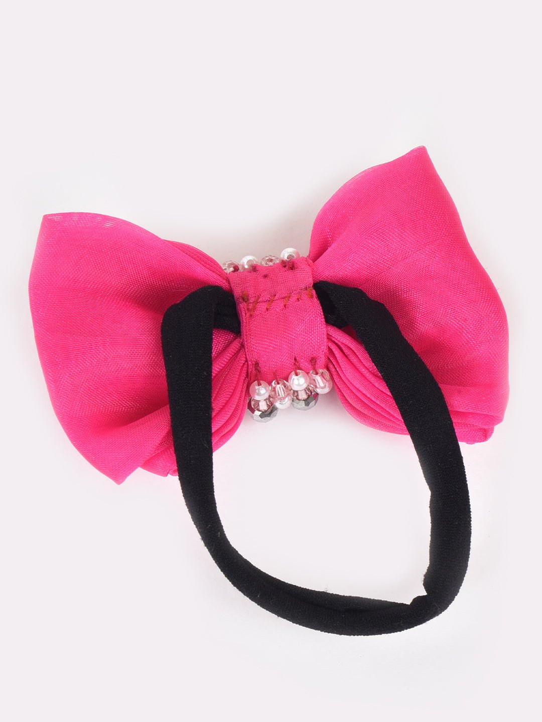CHOKO Adjustable Bow Hair Band with Pearls and Silver Crystals - Pink - CHK203NBP