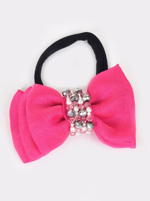 CHOKO Adjustable Bow Hair Band with Pearls and Silver Crystals - Pink - CHK203NBP