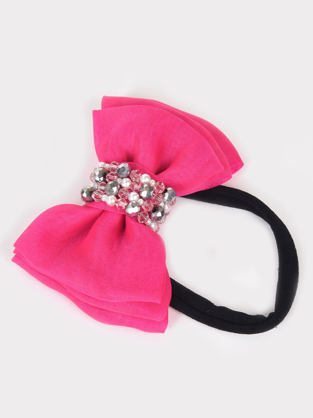 CHOKO Adjustable Bow Hair Band with Pearls and Silver Crystals - Pink - CHK203NBP