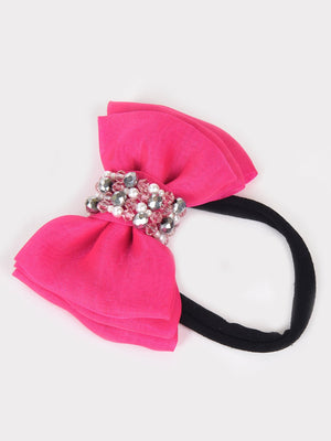 CHOKO Adjustable Bow Hair Band with Pearls and Silver Crystals - Pink - CHK203NBP