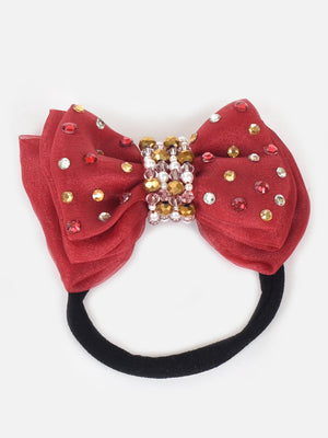 CHOKO Adjustable Bow Hair Band with Pearls and Silver Crystals - Red - CHK203MDOT