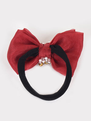 CHOKO Adjustable Bow Hair Band with Pearls and Silver Crystals - Red - CHK203MDOT
