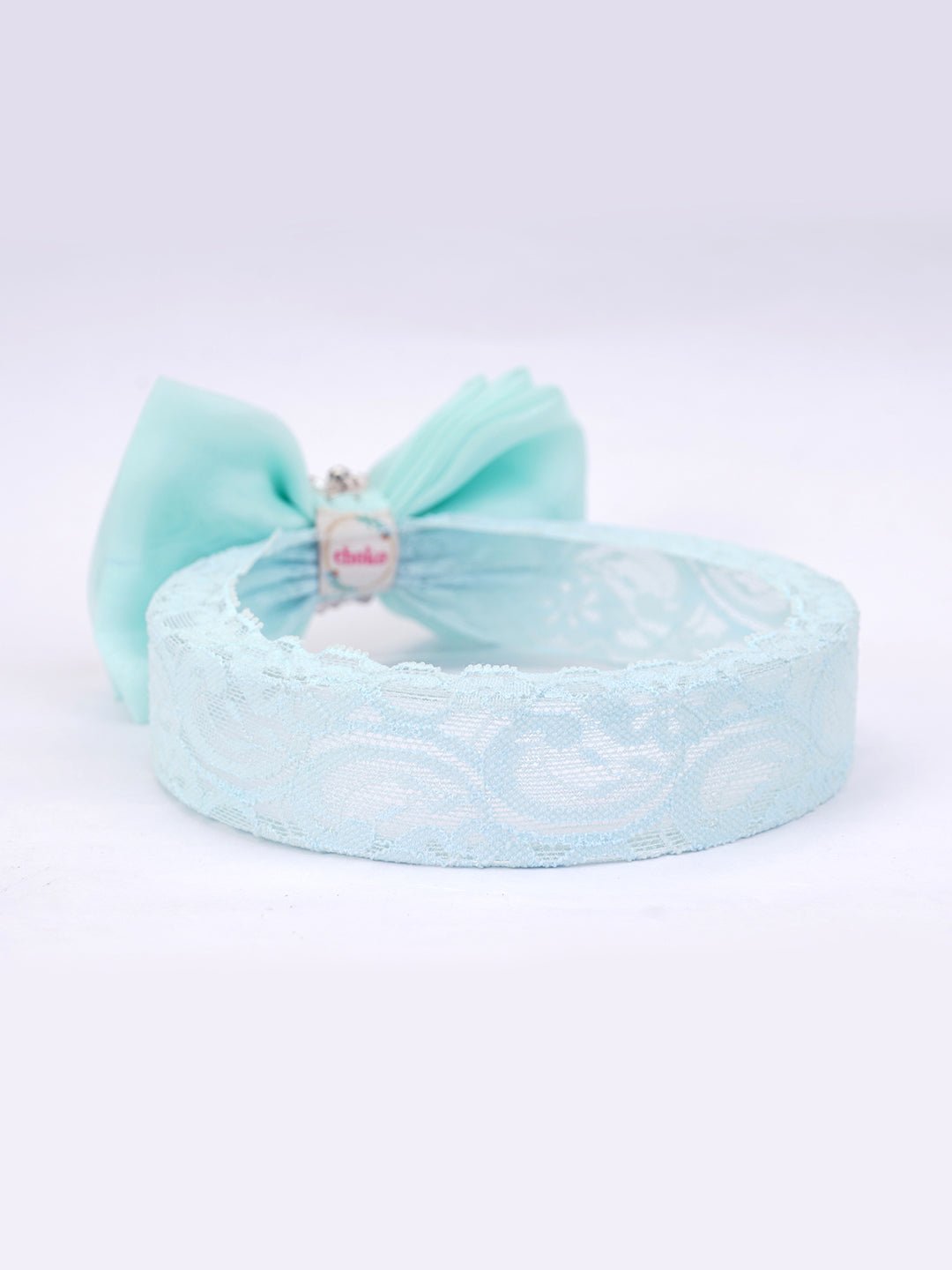 CHOKO Adjustable Lace Bow Hair Band with Pearls and Silver Crystals - Baby Blue - CHK203C