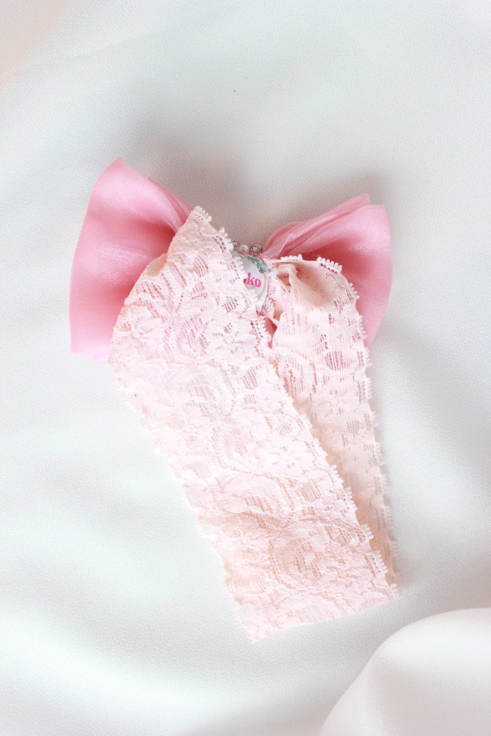 CHOKO Adjustable Lace Bow Hair Band with Pearls and Silver Crystals - Pink - CHK203B