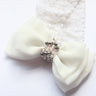 CHOKO Adjustable Lace Bow Hair Band with Pearls and Silver Crystals - White - CHK203D