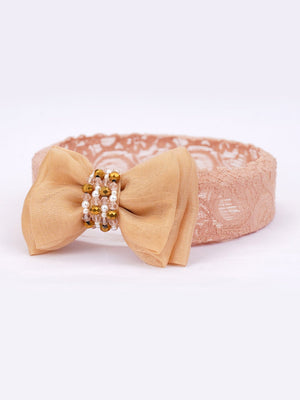 CHOKO Adjustable Lace Bow Hair Band with Pearls and Silver Crystals - White - CHK203BRWN