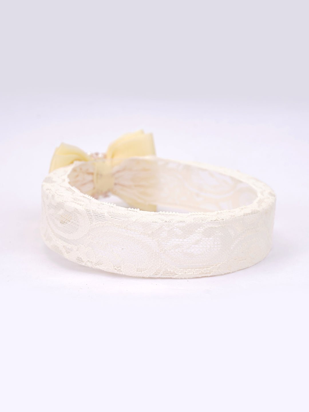 CHOKO Adjustable Lace Bow Hair Band with Pearls and Silver Crystals - White - CHK203YEL