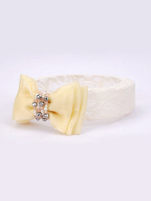 CHOKO Adjustable Lace Bow Hair Band with Pearls and Silver Crystals - White - CHK203YEL