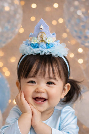 Choko Babies 1st Birthday Crown Hair Band - Blue Glitter | Kids Party Hair Hair Accessory - Gift Hair Accessories