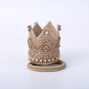 Choko Babies Birthday Crown Headband - Beige Pearl Beaded | Kids Royal Party Hair Accessory - Gift Hair Accessories